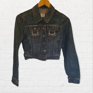 🎉 Cropped Jean Jacket Coat embroidered pockets
